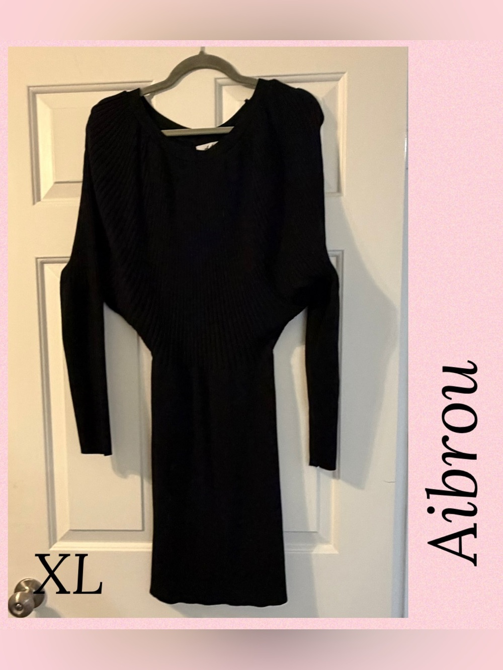 Black Ribbed Long Sleeve Bodycon Dress - XL